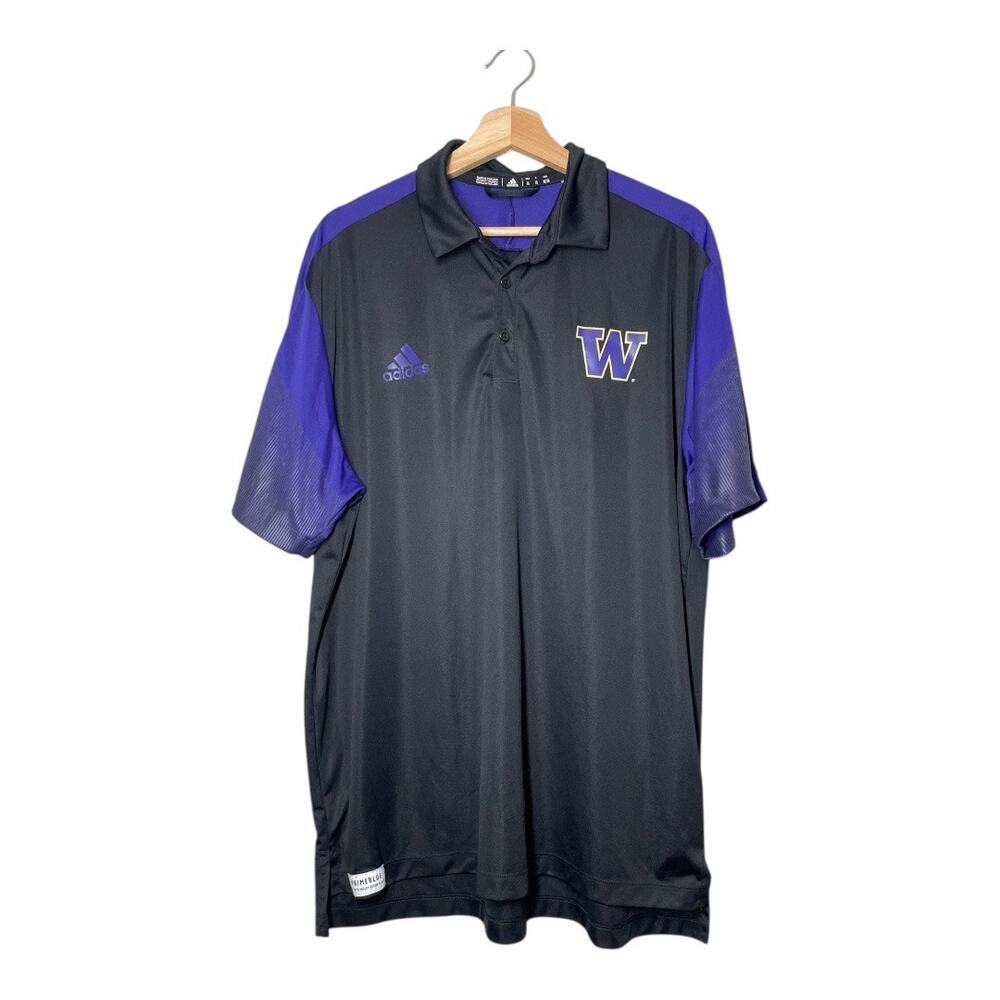 UW University of Washington Huskies adidas Polo Shirt Black Size XL Primeblue